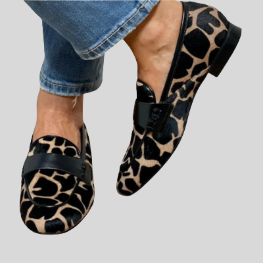 Leopard print Ada loafers by Bennett & Family Melbourne featuring stylish slip-on design and animal print pattern.