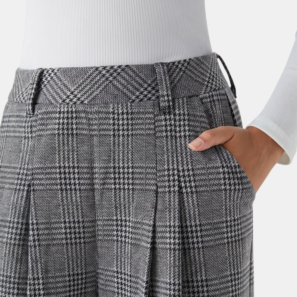 Women's Wide Leg Pants, High Waist Glen Plaid Pleated Trousers