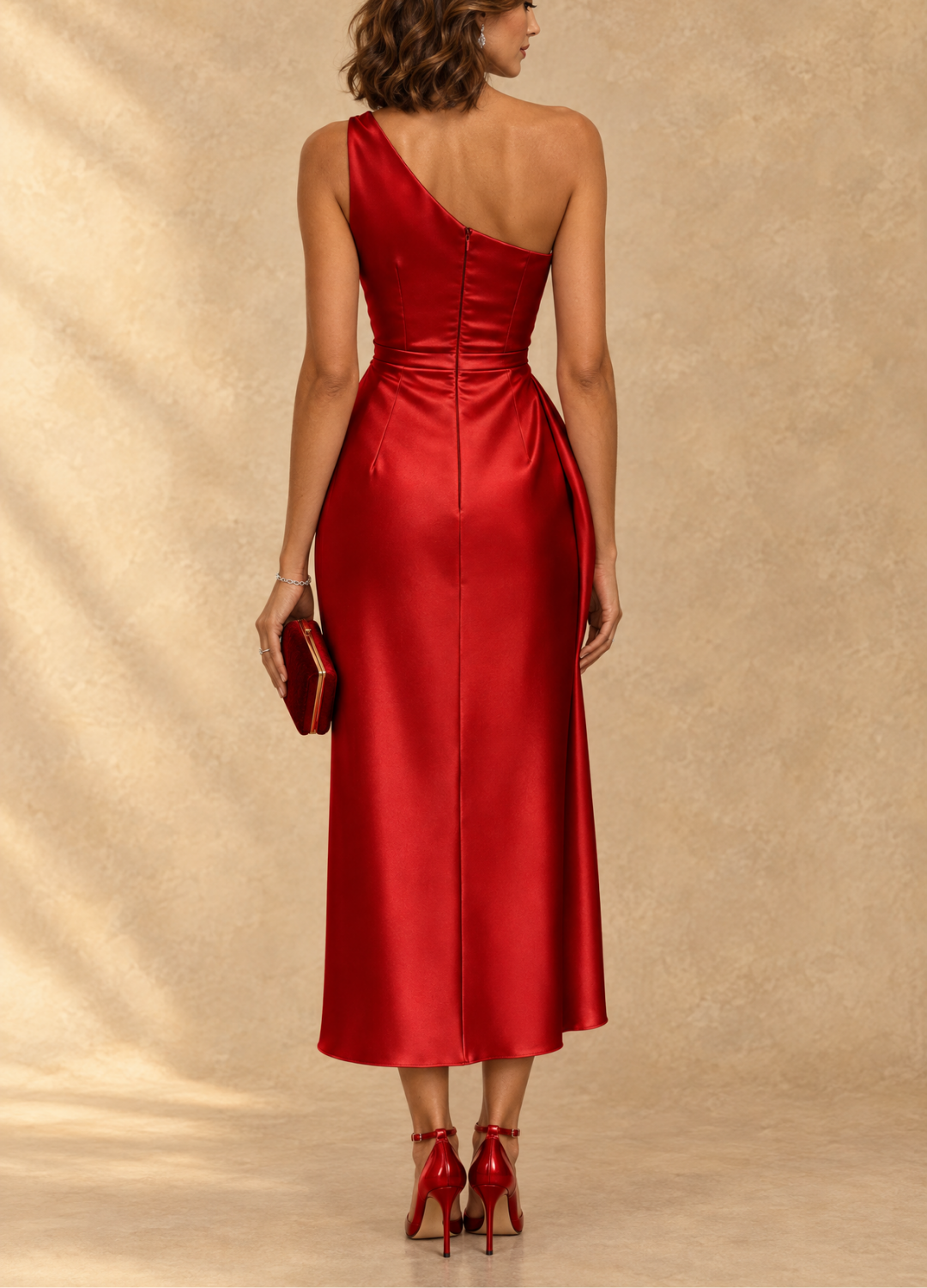 Diane Ruched Satin Midi Dress
