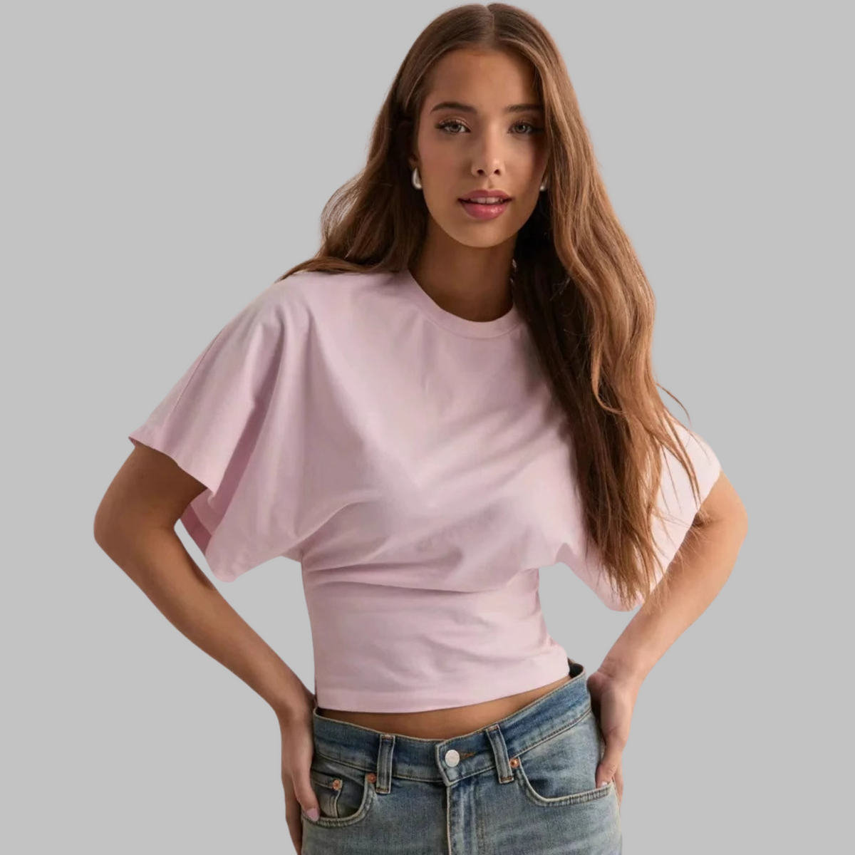 Women's Crop Top, Boxy Drop Shoulder Ruched Side Tee