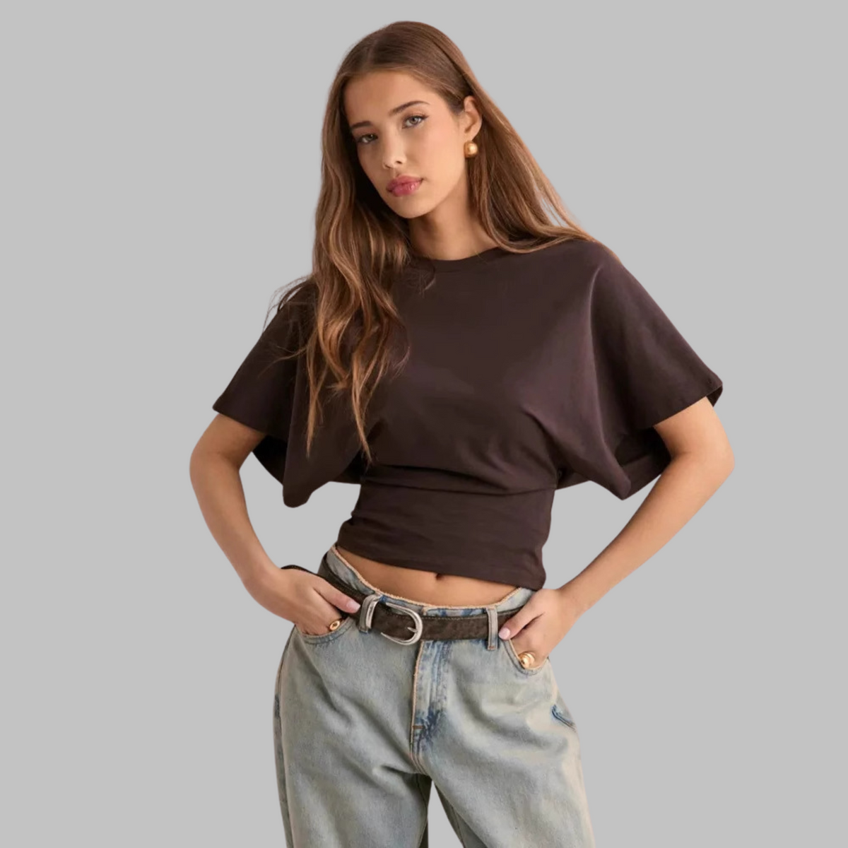 Women's Crop Top, Boxy Drop Shoulder Ruched Side Tee