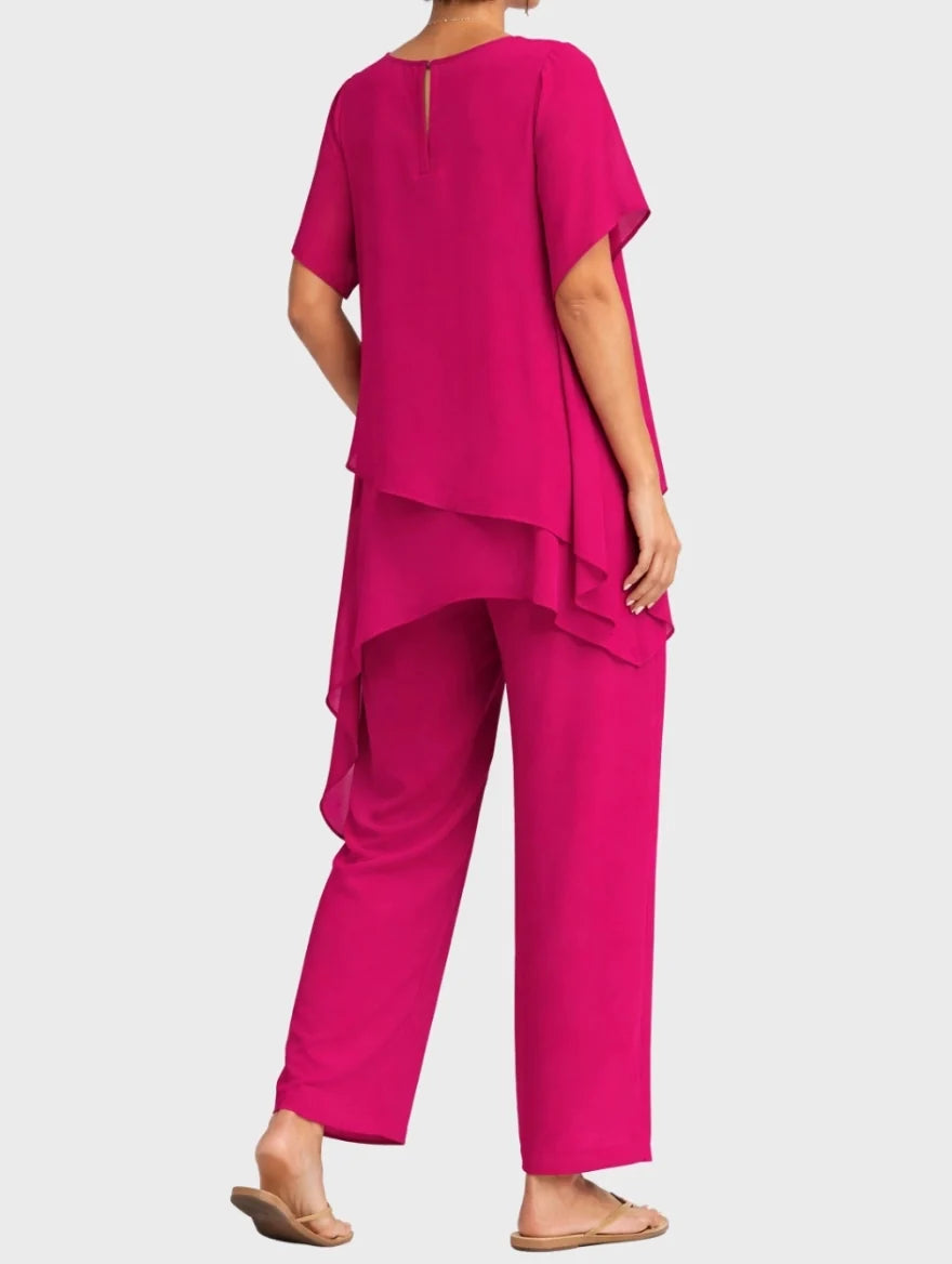 Bennett and Family Completo Aurora Palazzo featuring wide-leg, high-waisted pants in a flowing fabric, shown on a model.