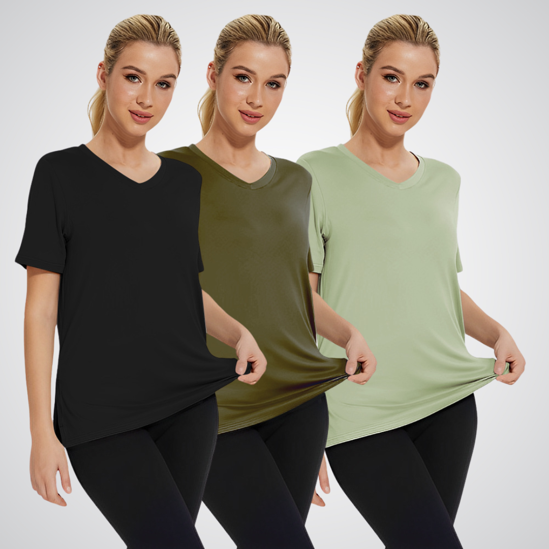 Bennett and Family Selena loose fit T-shirt pack of three in various solid colors, relaxed casual style, front view
