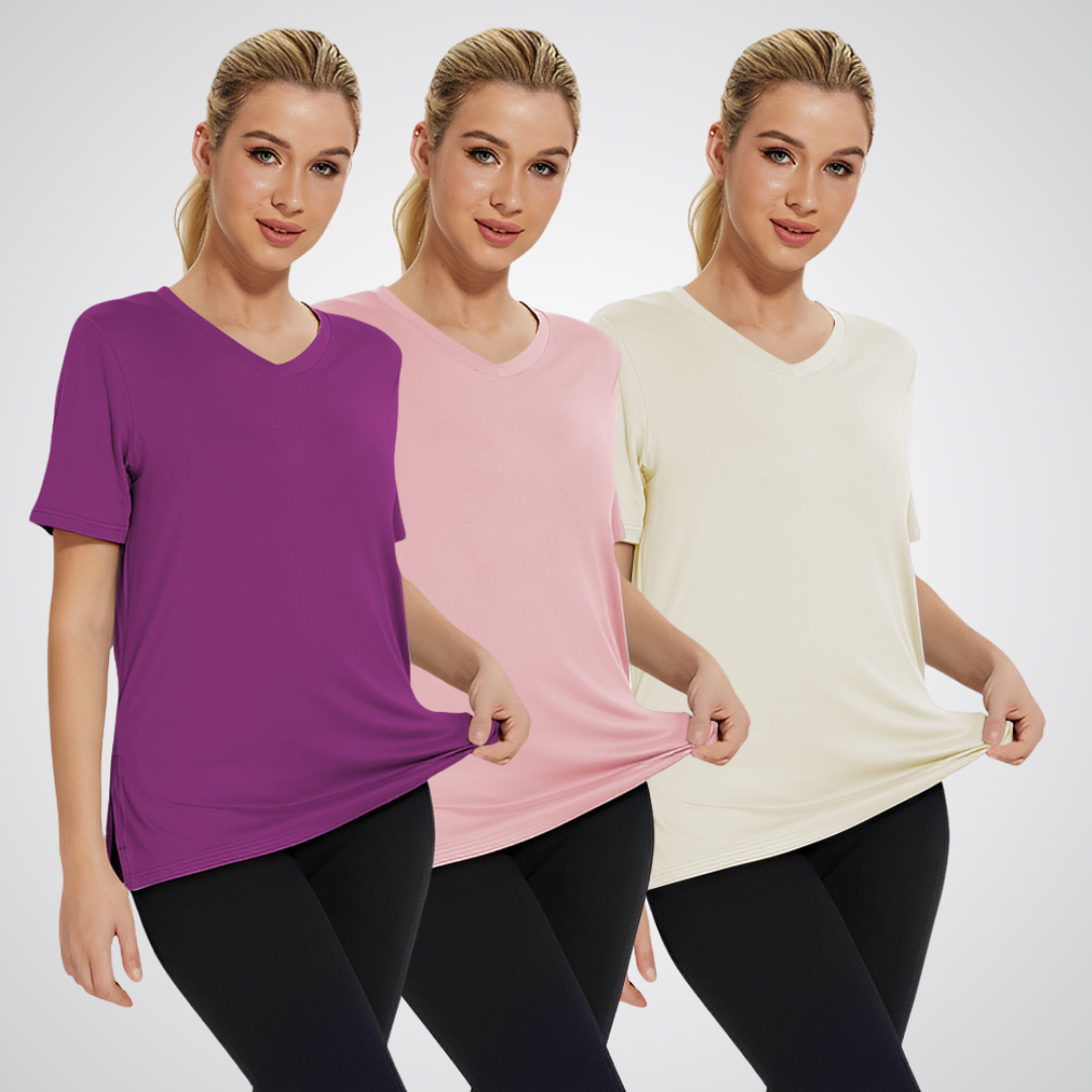Three Bennett and Family Selena loose fit T-shirts in assorted colors, casual crew neck tees, pack of 3.