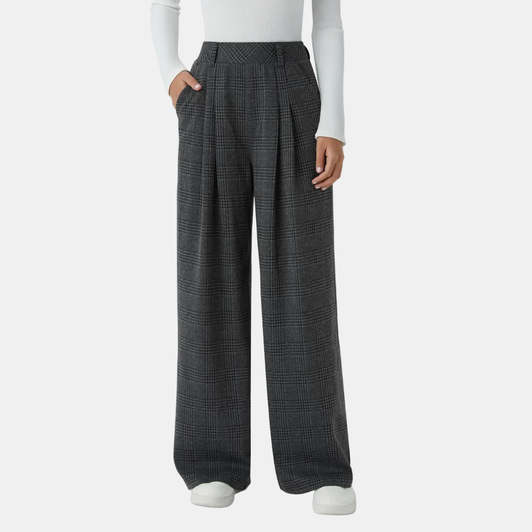 Women's Wide Leg Pants, High Waist Glen Plaid Pleated Trousers