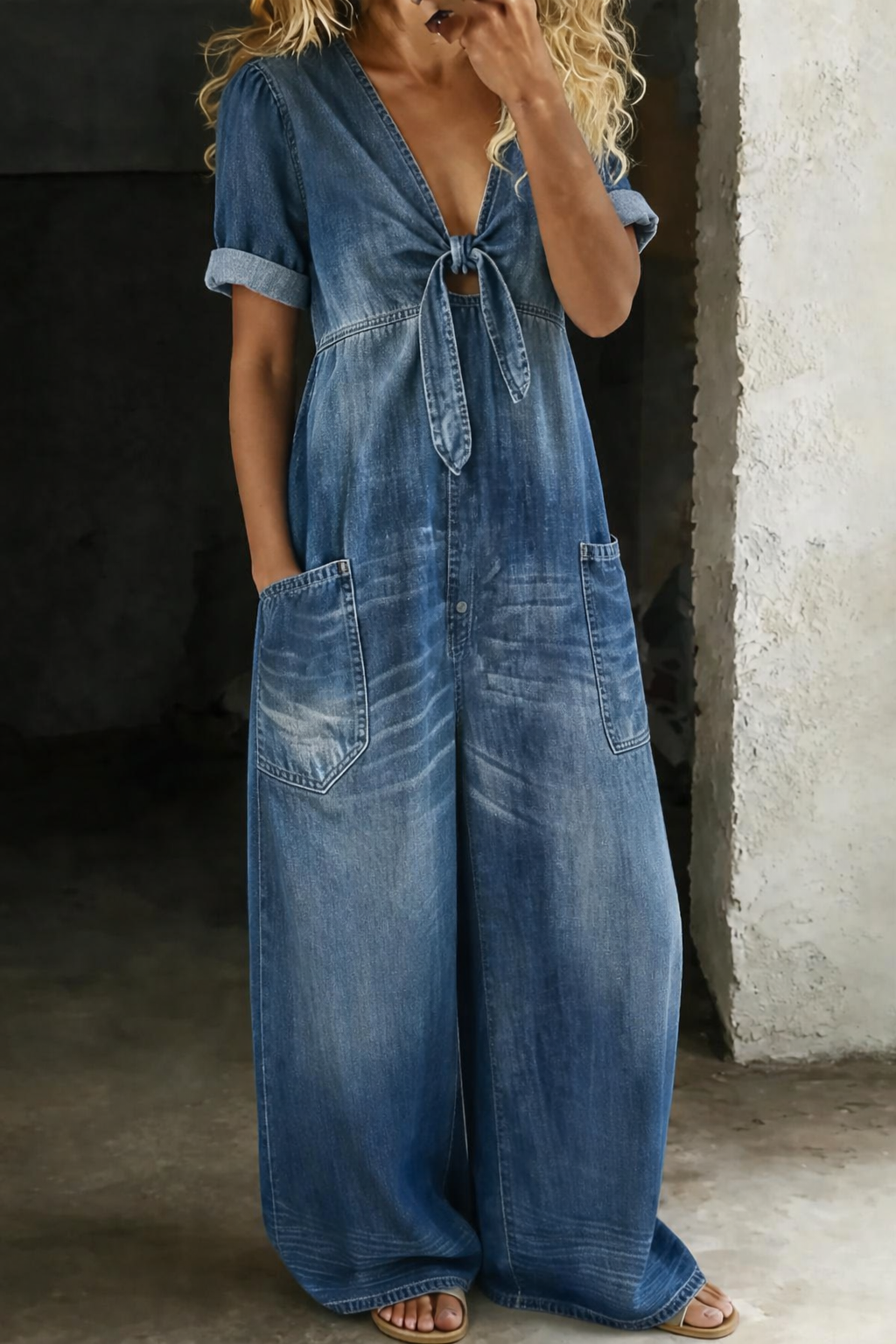 Bennett and Family Maya denim wide-leg jumpsuit, stylish and comfortable pantalons with a relaxed fit and adjustable straps.
