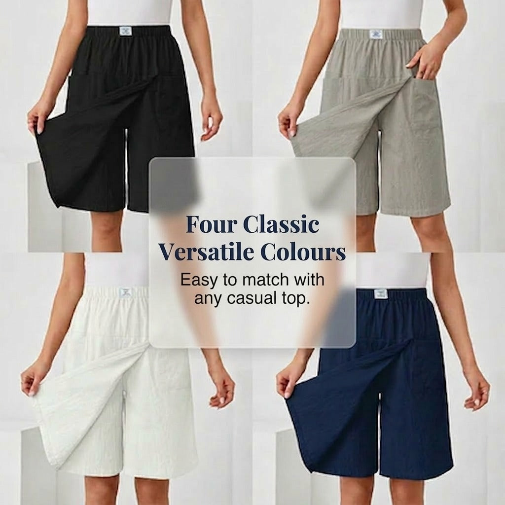 Maeve wrap-front skort by Bennett and Family, shown in a stylish design with a wrap-over front and tailored fit.