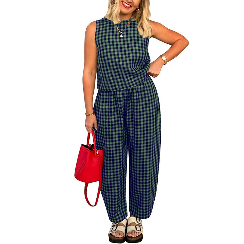 Women's Patterned Jumpsuit, Sleeveless Wide-Leg Relaxed Fit
