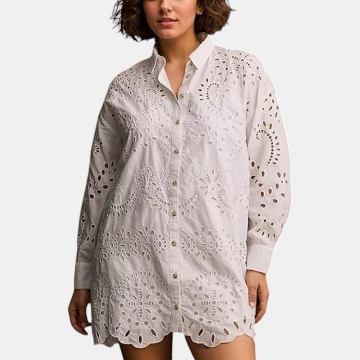 Women's Lace Dress, Eyelet Broderie Anglaise Shirt Mini