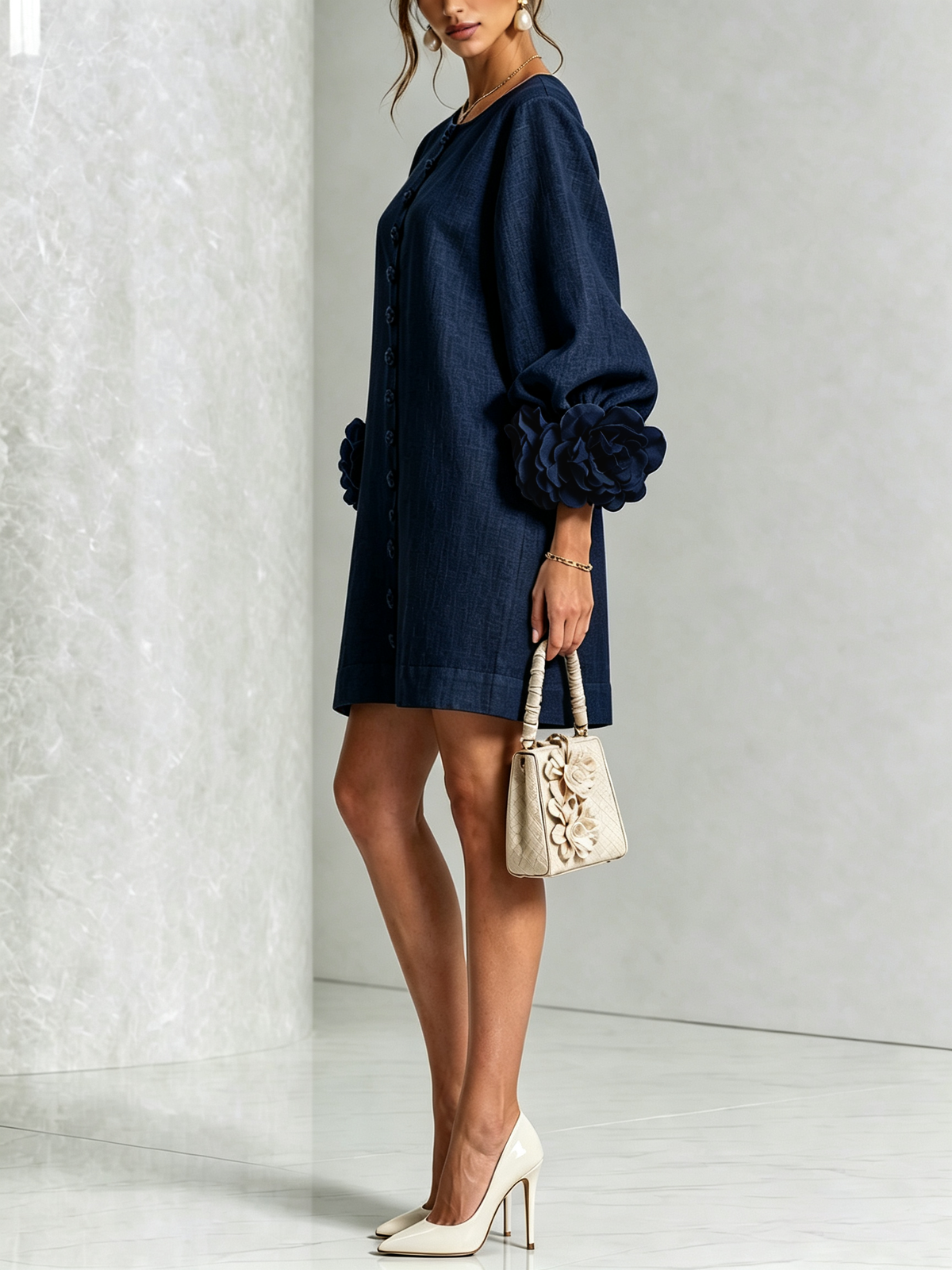 Navy Susanna Mini Dress by Bennett And Family, featuring a stylish and fitted design with short sleeves and a flattering silhouette.