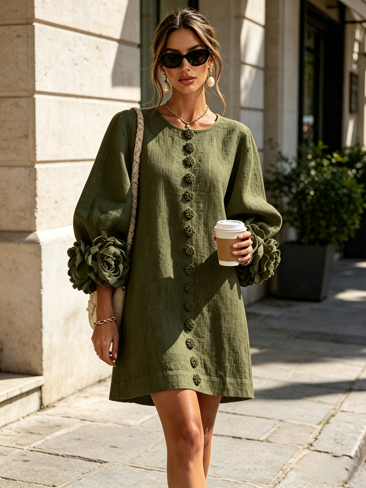 Olive green Susanna mini dress by Bennett and Family, featuring a stylish, fitted design and short sleeves.