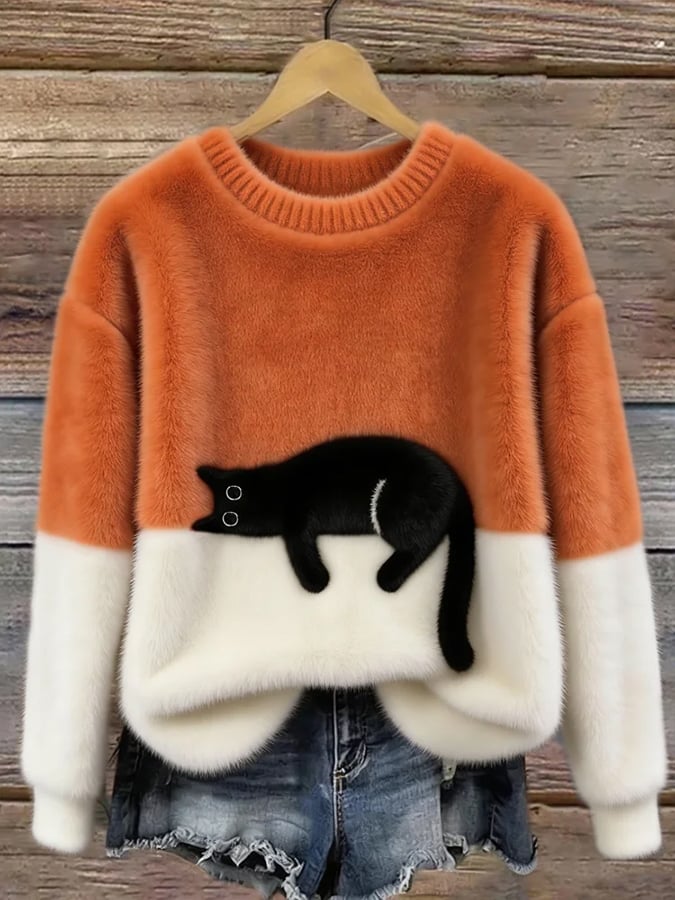 Bennett and Family Bonnie cat print oversized sweater in soft knit, featuring a cozy fit and playful cat design.