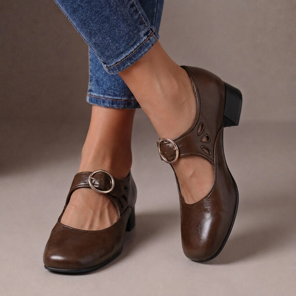 Leather Mary Janes for women by Bennett and Family, featuring stylish leather sandals with a classic design.