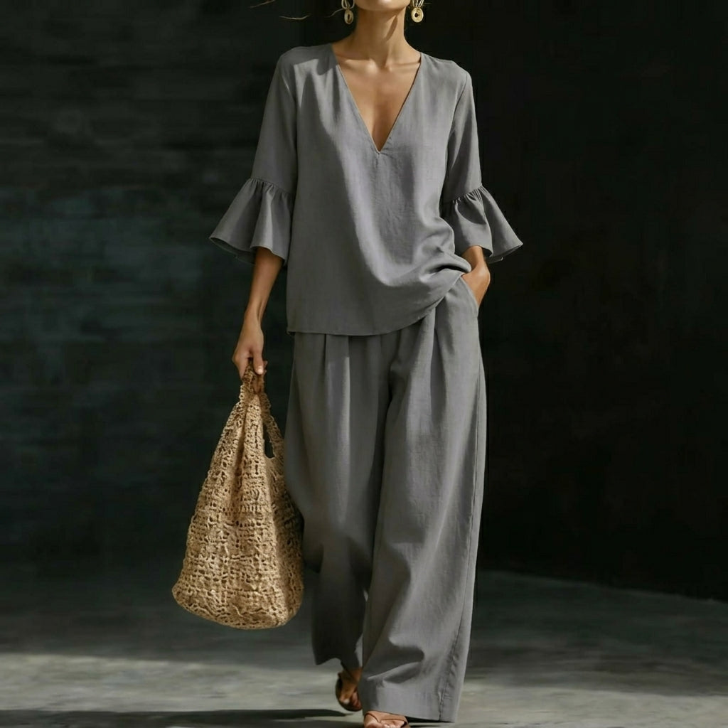 Adela | Ruffled Blouse and Palazzo Pants Set