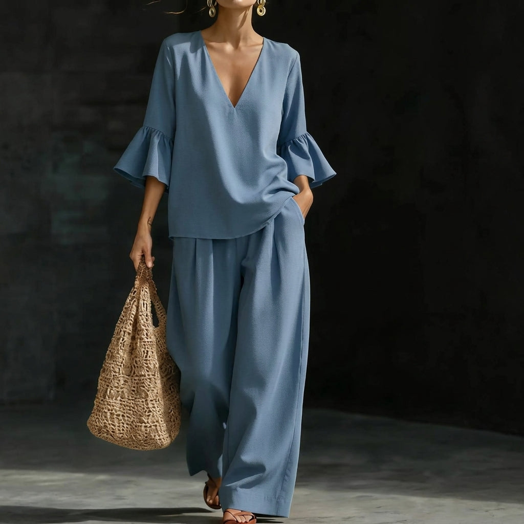 Adela | Ruffled Blouse and Palazzo Pants Set