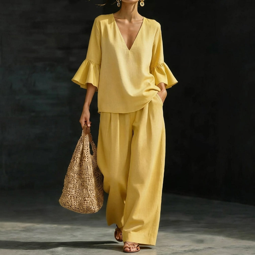 Adela | Ruffled Blouse and Palazzo Pants Set