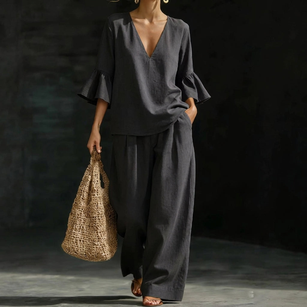 Adela | Ruffled Blouse and Palazzo Pants Set