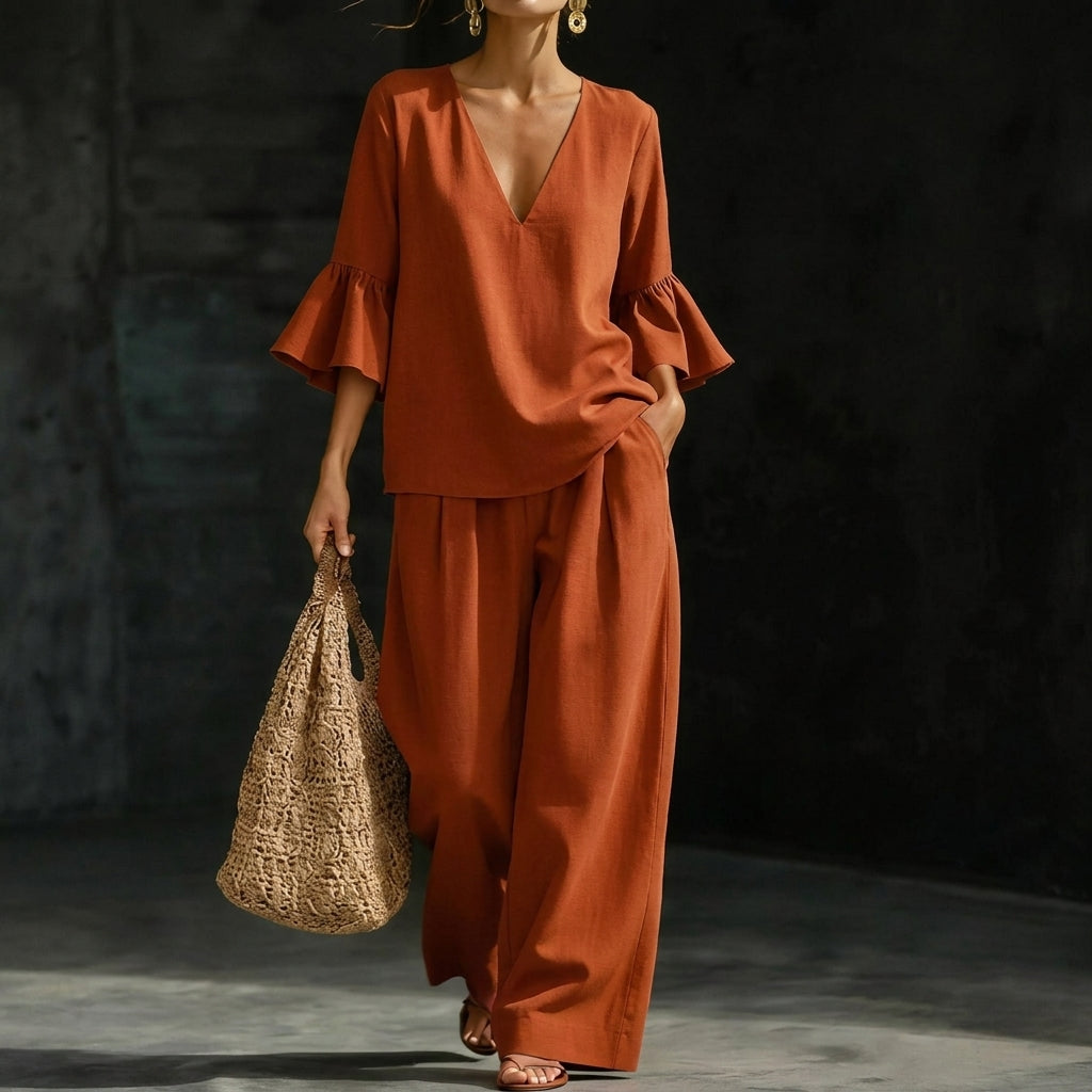 Adela | Ruffled Blouse and Palazzo Pants Set
