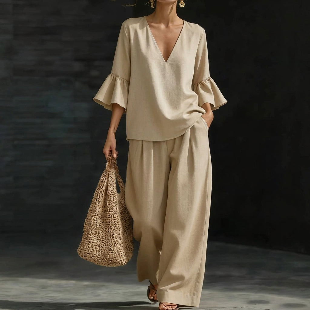 Adela | Ruffled Blouse and Palazzo Pants Set
