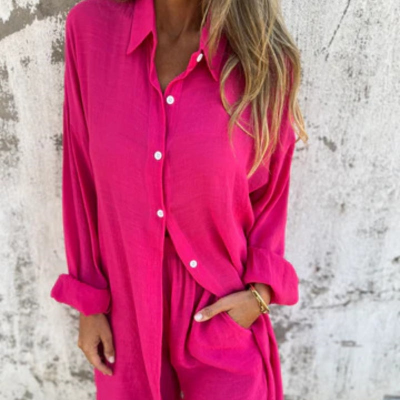 Brooke | Linen-Look Shirt & Shorts Set For Women