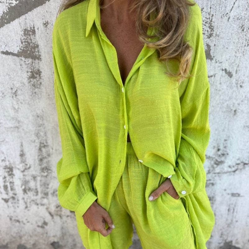 Brooke | Linen-Look Shirt & Shorts Set For Women