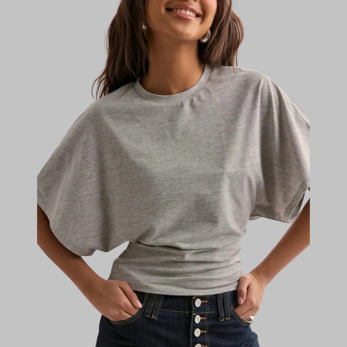 Women's Crop Top, Boxy Drop Shoulder Ruched Side Tee