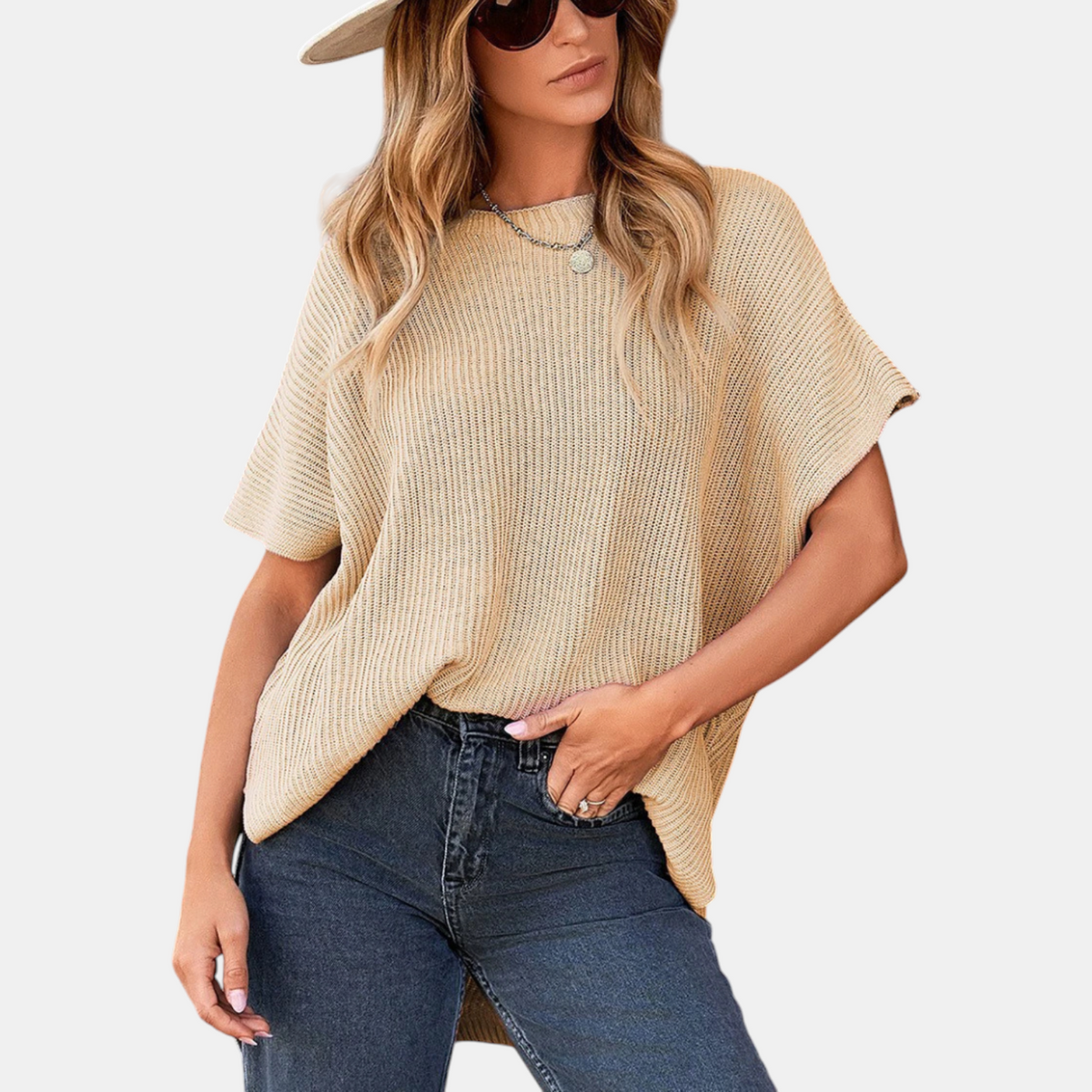 Women's Knit Top, Oversized Ribbed Tunic with Side Slit