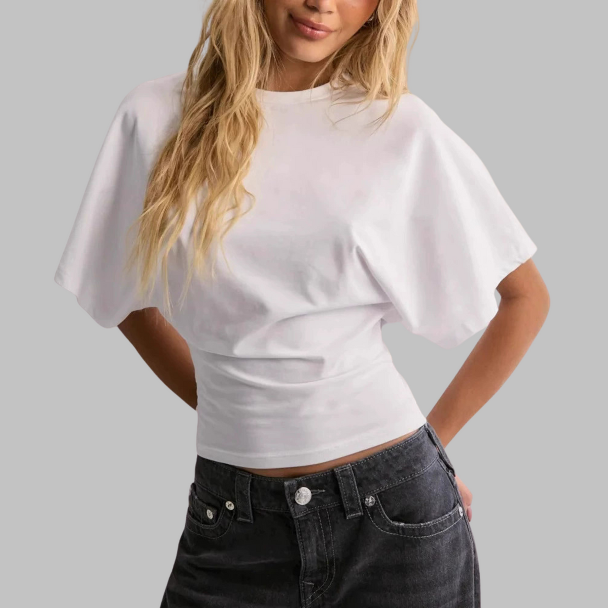 Women's Crop Top, Boxy Drop Shoulder Ruched Side Tee