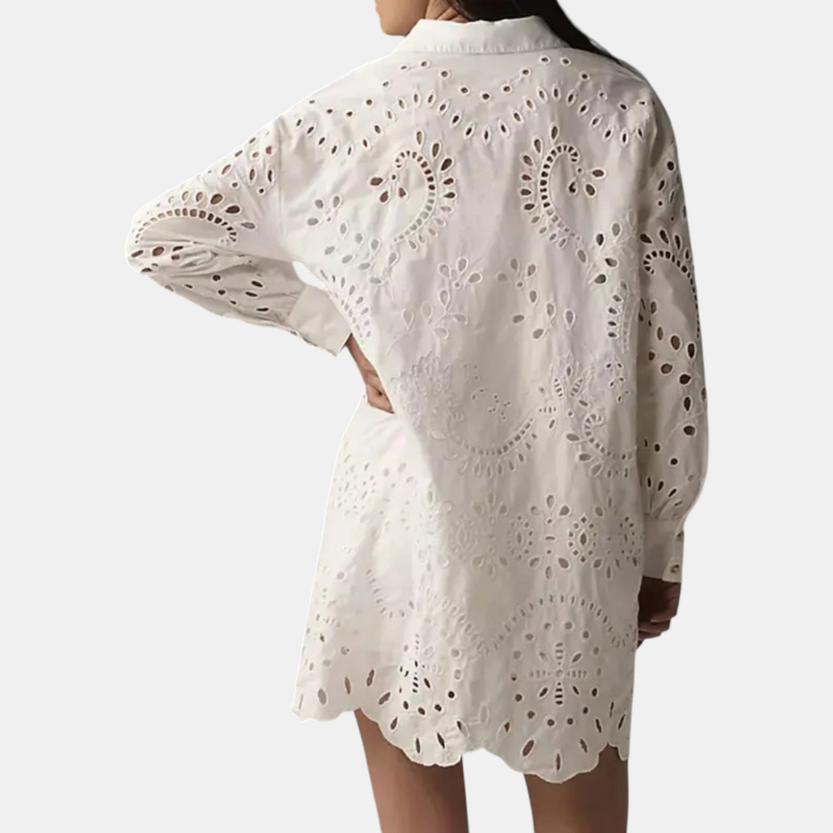 Women's Lace Dress, Eyelet Broderie Anglaise Shirt Mini