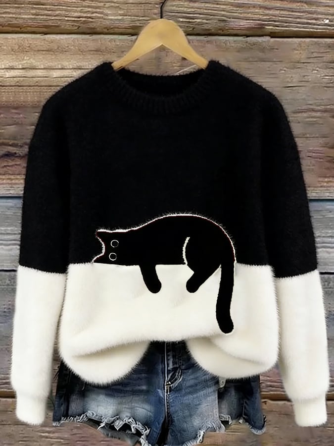 Bennett and Family Bonnie cat print oversized sweater featuring a cozy, stylish knit with playful cat graphics.