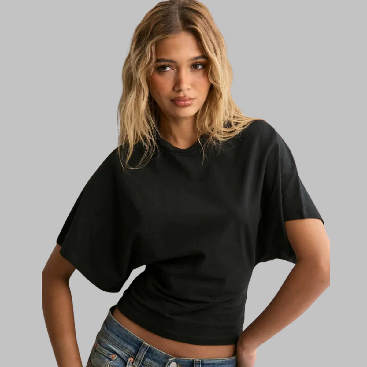 Women's Crop Top, Boxy Drop Shoulder Ruched Side Tee