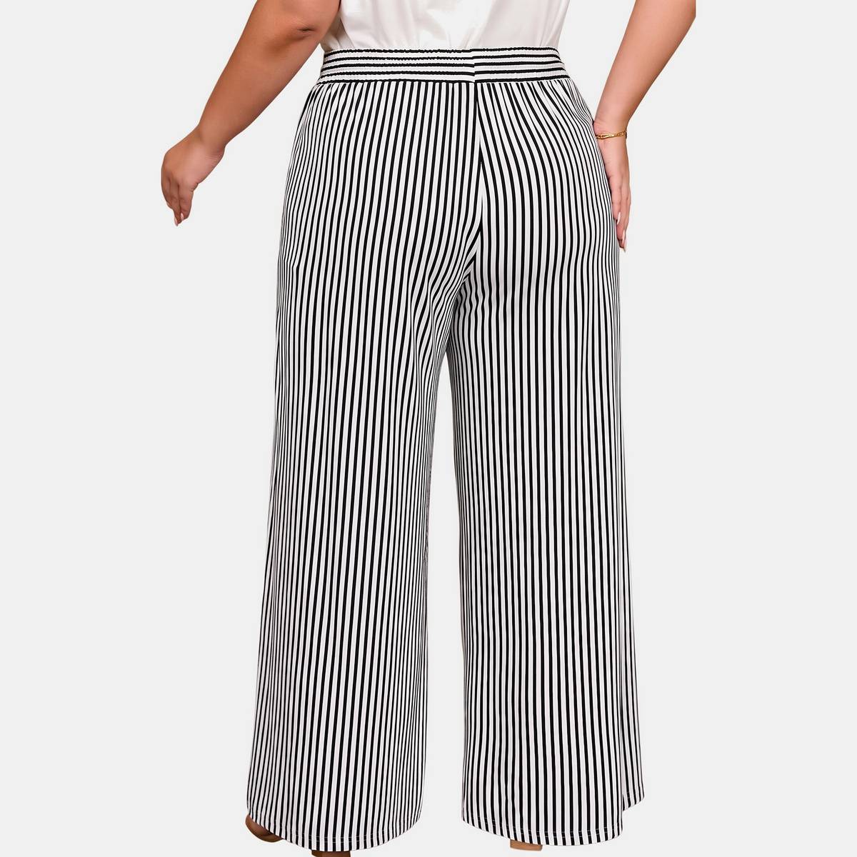 Women's Wide Leg Pants, Striped High Waist Drawstring Palazzo