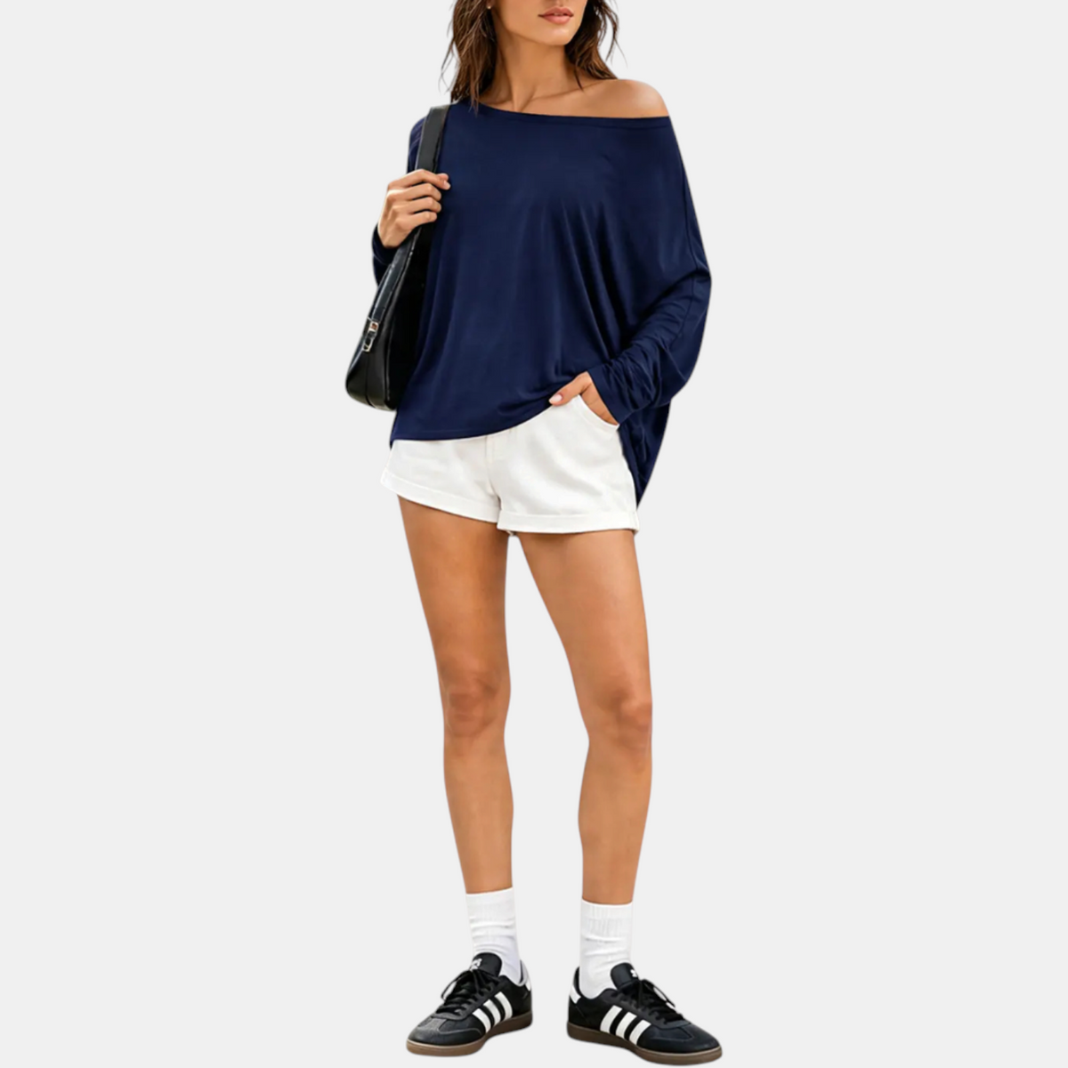 Women's Off Shoulder Oversized Batwing Long Sleeve Gym Top