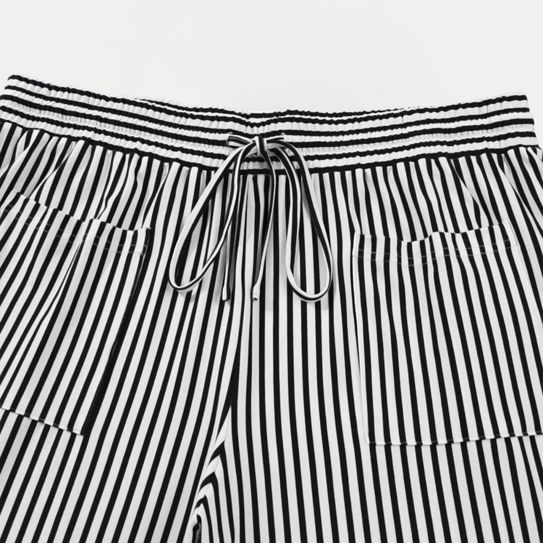 Women's Wide Leg Pants, Striped High Waist Drawstring Palazzo