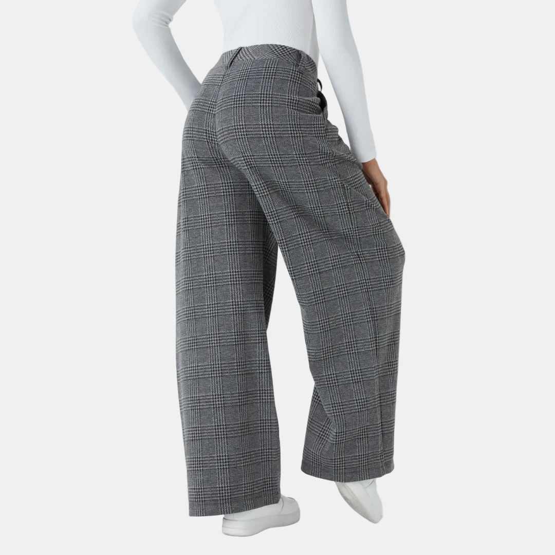 Women's Wide Leg Pants, High Waist Glen Plaid Pleated Trousers