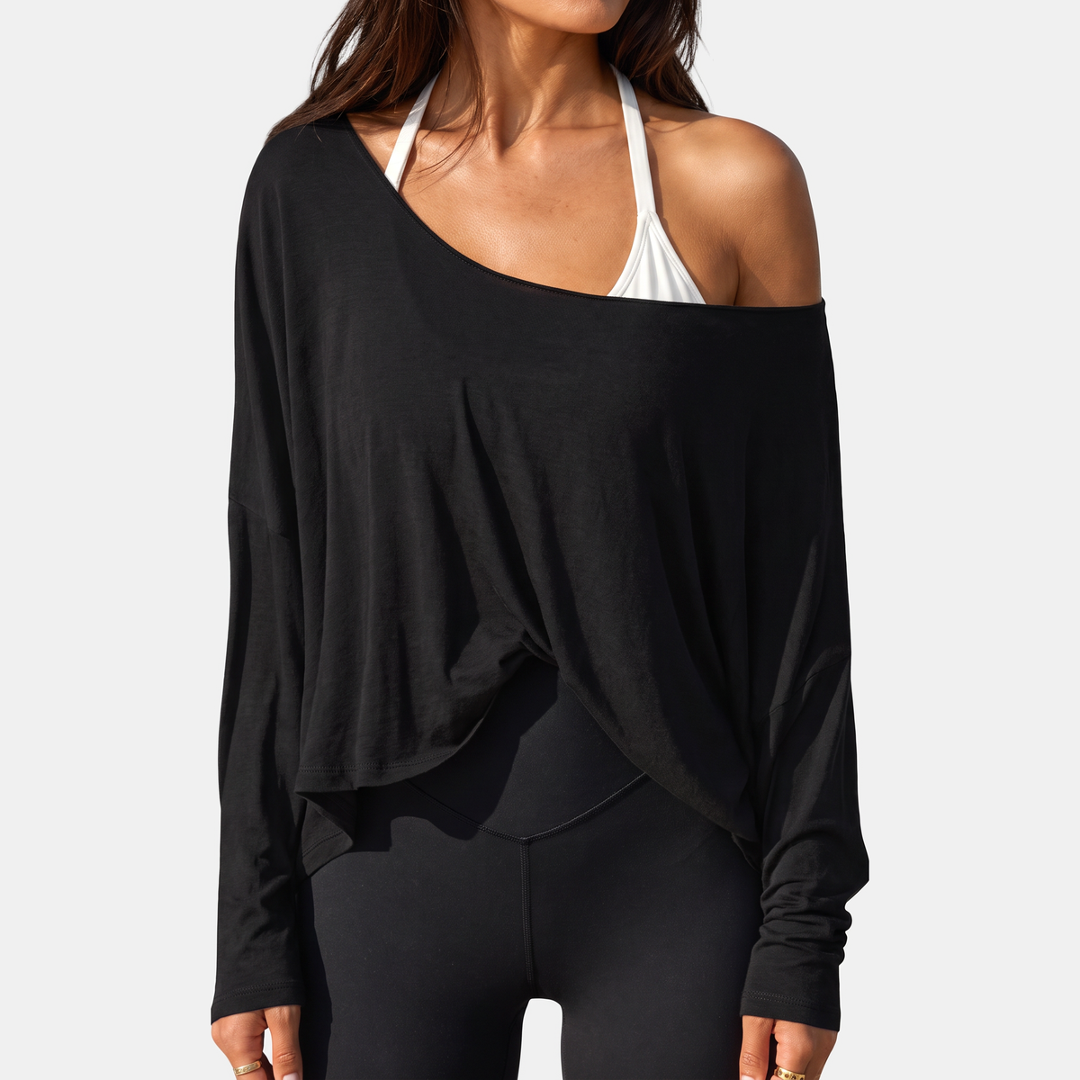 Women's Off Shoulder Oversized Batwing Long Sleeve Gym Top