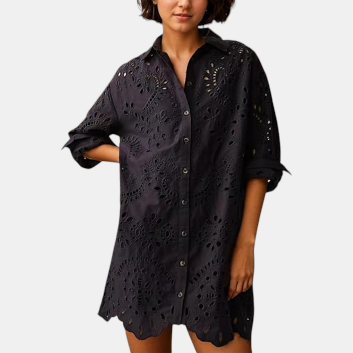 Women's Lace Dress, Eyelet Broderie Anglaise Shirt Mini