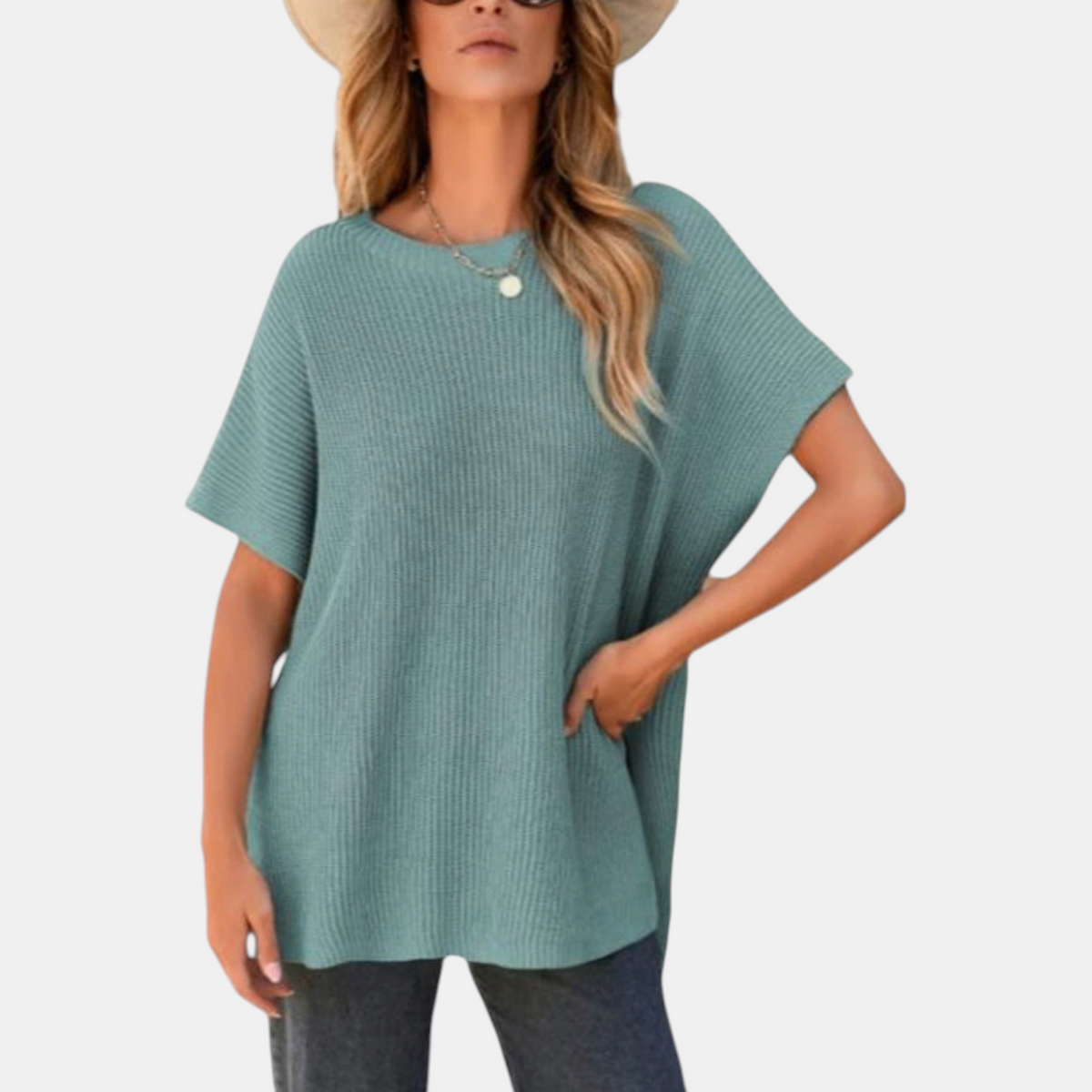 Women's Knit Top, Oversized Ribbed Tunic with Side Slit