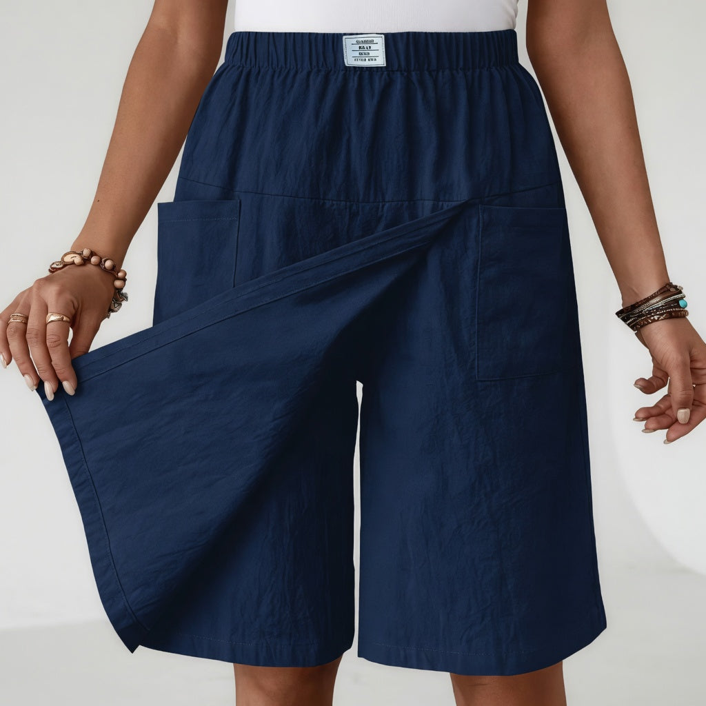 Blue Maeve Wrap-Front Skort by Bennett And Family showing the stylish front wrap design and tailored fit.