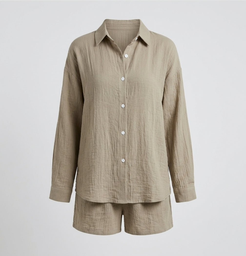 Brooke | Linen-Look Shirt & Shorts Set For Women