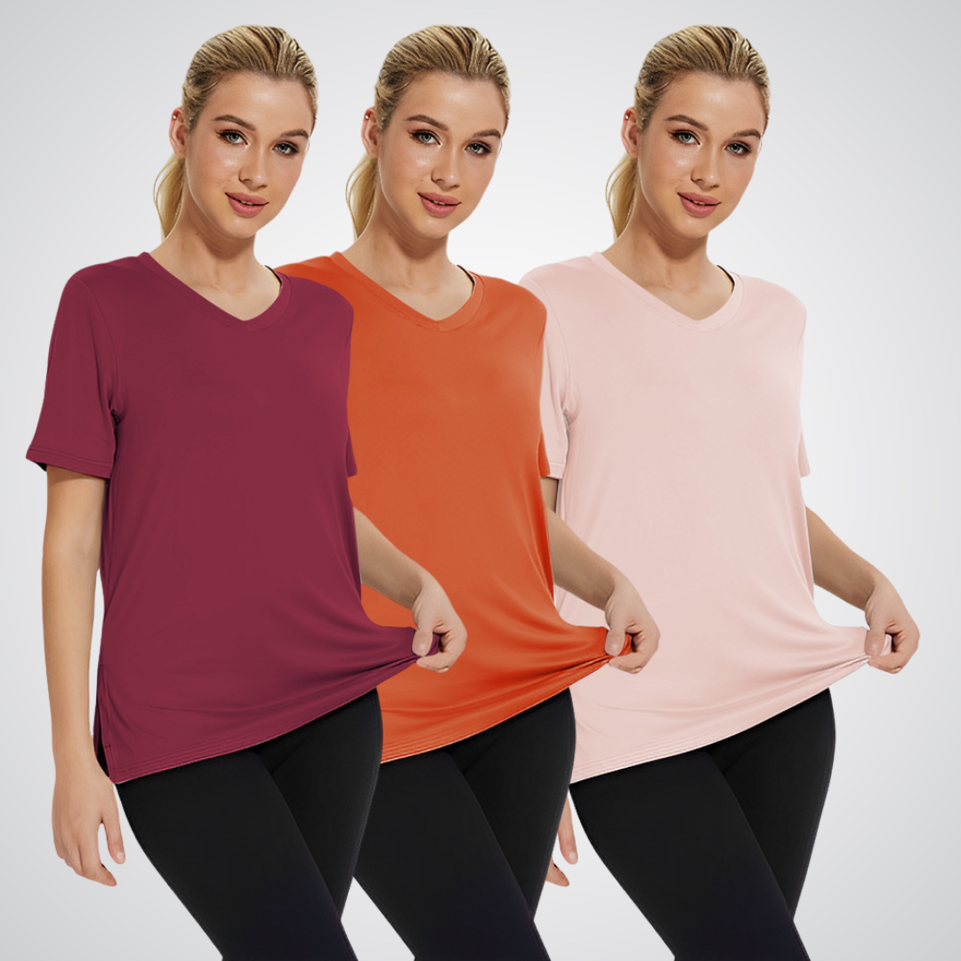 Set of three Bennett and Family Selena loose fit T-shirts in assorted colors, casual and comfortable for everyday wear.