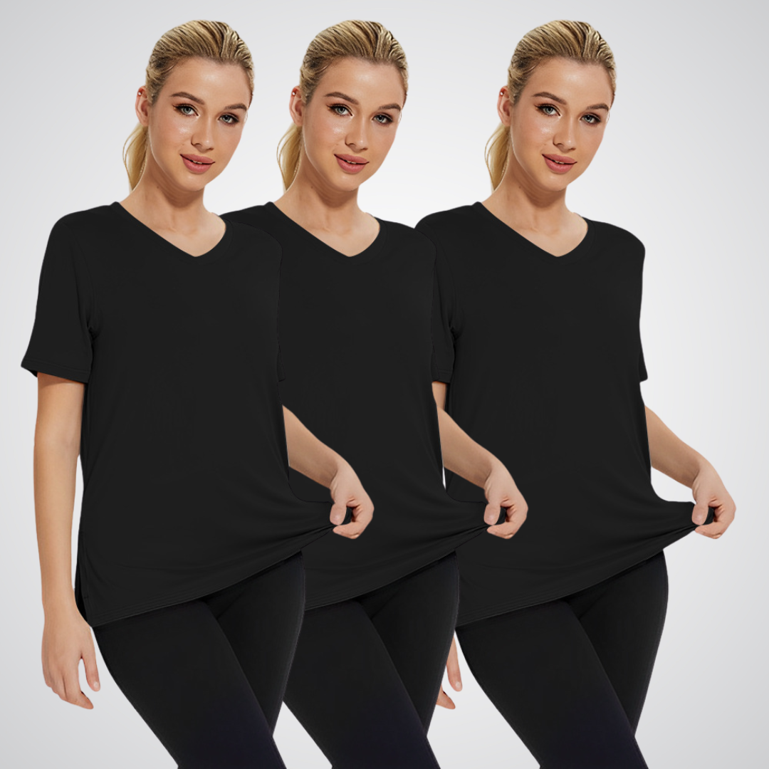 Bennett and Family Selena loose fit T-shirt pack of three, casual cotton tees in various colors displayed flat.