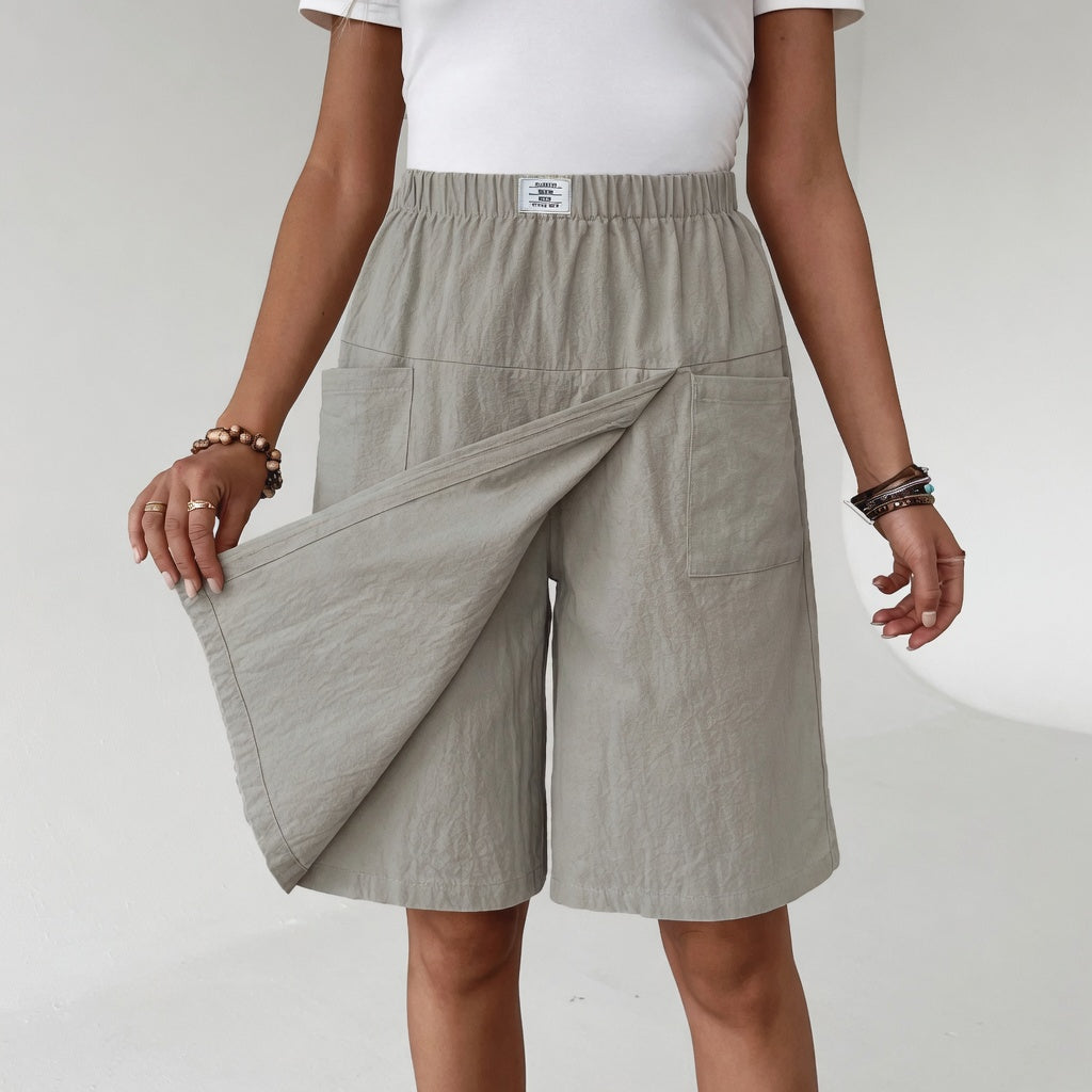 Gray Maeve Wrap-Front Skort by Bennett And Family showing its stylish front wrap design and lightweight fabric.