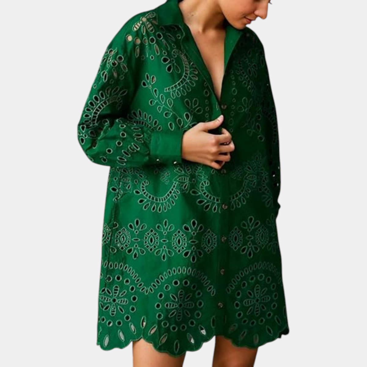 Women's Lace Dress, Eyelet Broderie Anglaise Shirt Mini