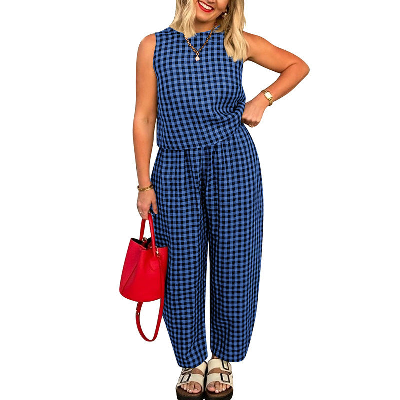Women's Patterned Jumpsuit, Sleeveless Wide-Leg Relaxed Fit