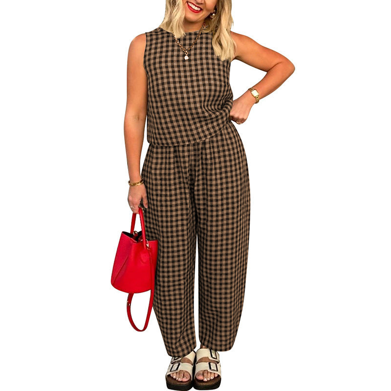 Women's Patterned Jumpsuit, Sleeveless Wide-Leg Relaxed Fit