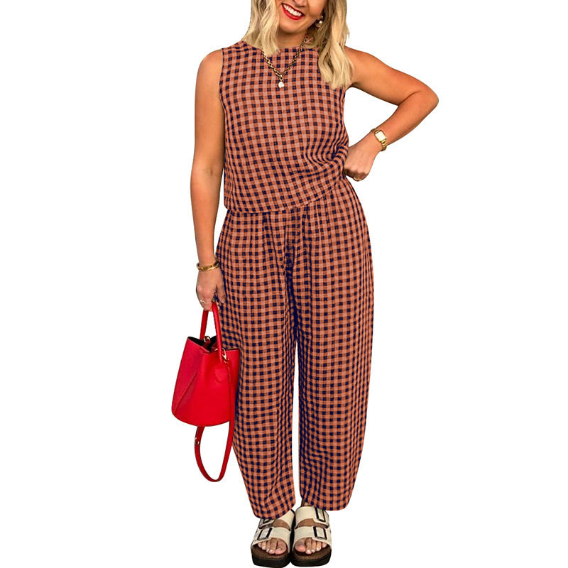Women's Patterned Jumpsuit, Sleeveless Wide-Leg Relaxed Fit