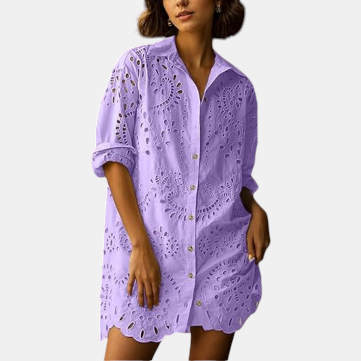 Women's Lace Dress, Eyelet Broderie Anglaise Shirt Mini