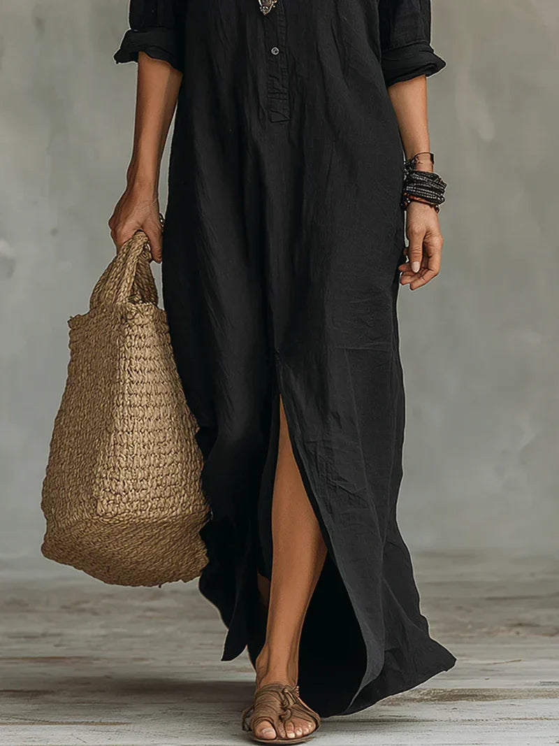 Bennett And Family Sofia Maxi Dress in soft yellow with flowing fabric and sleeveless design, perfect for summer occasions.