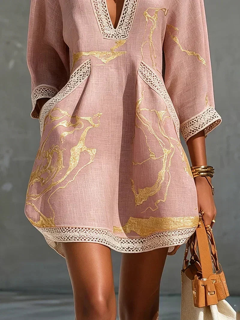 Soraya | Golden Lace Mini Dress